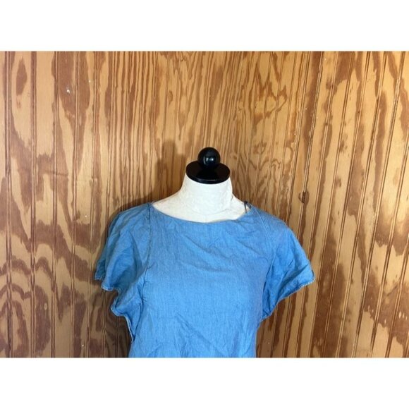 Massimo Dutti Blouse Pullover Top Flutter Sleeve Keyhole Chambray Blue Size 2 - Picture 4 of 8